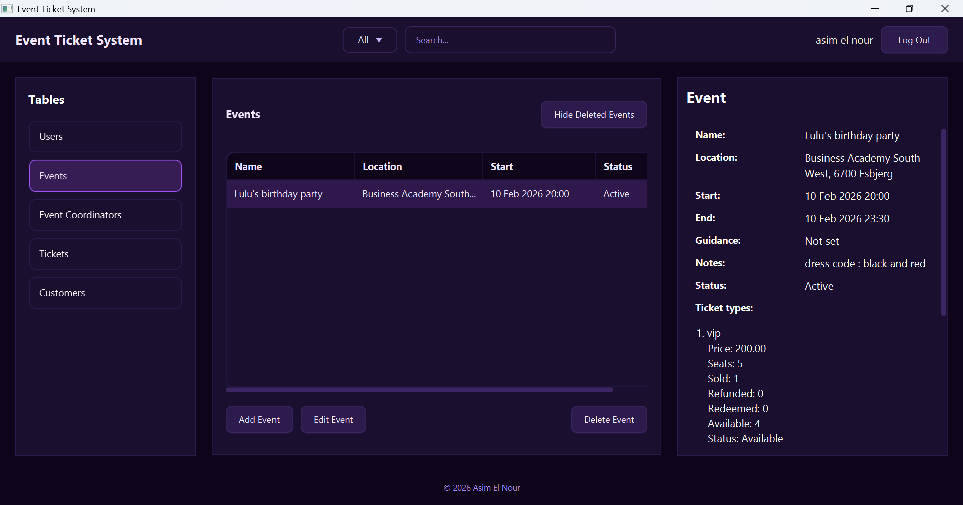 Event Ticket System: desktop app